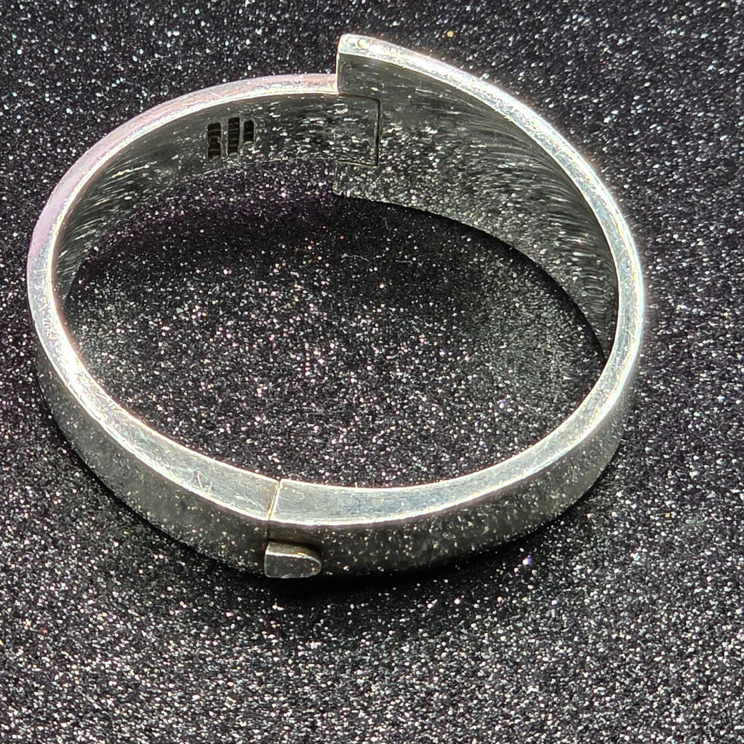 Sterling Silver & Inlaid Multi-Stone Geometric Bangle Bracelet