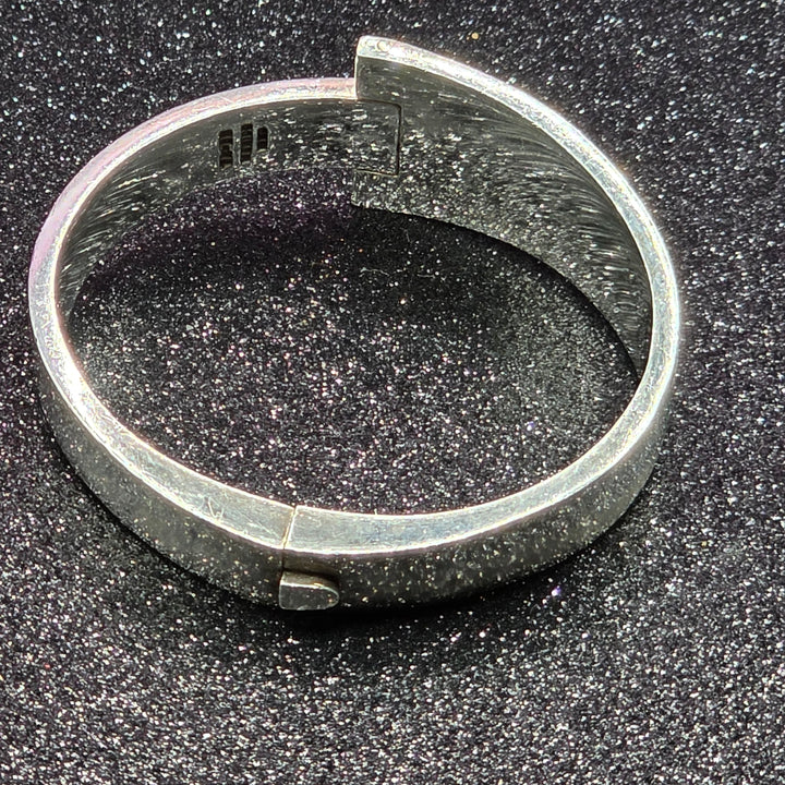 Sterling Silver & Inlaid Multi-Stone Geometric Bangle Bracelet