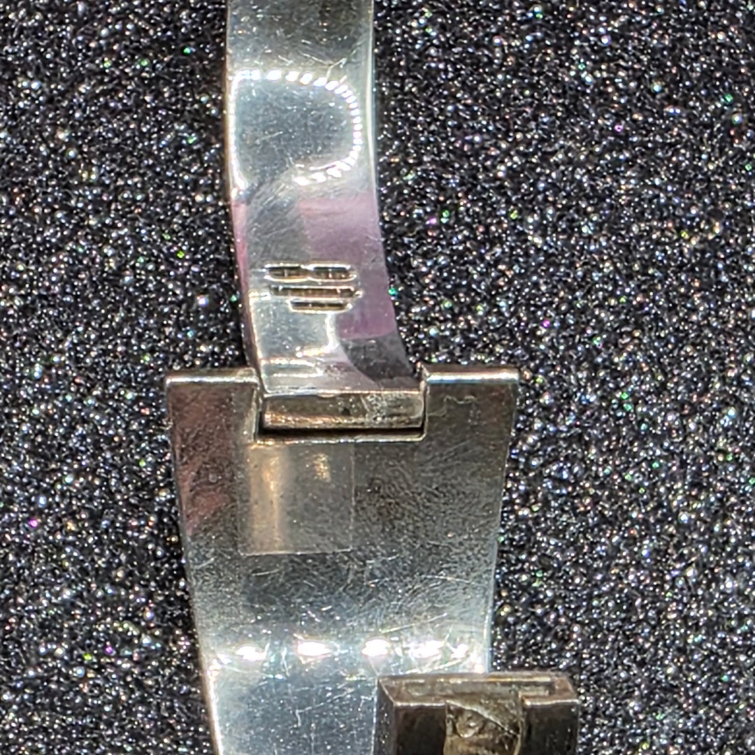 Sterling Silver & Inlaid Multi-Stone Geometric Bangle Bracelet