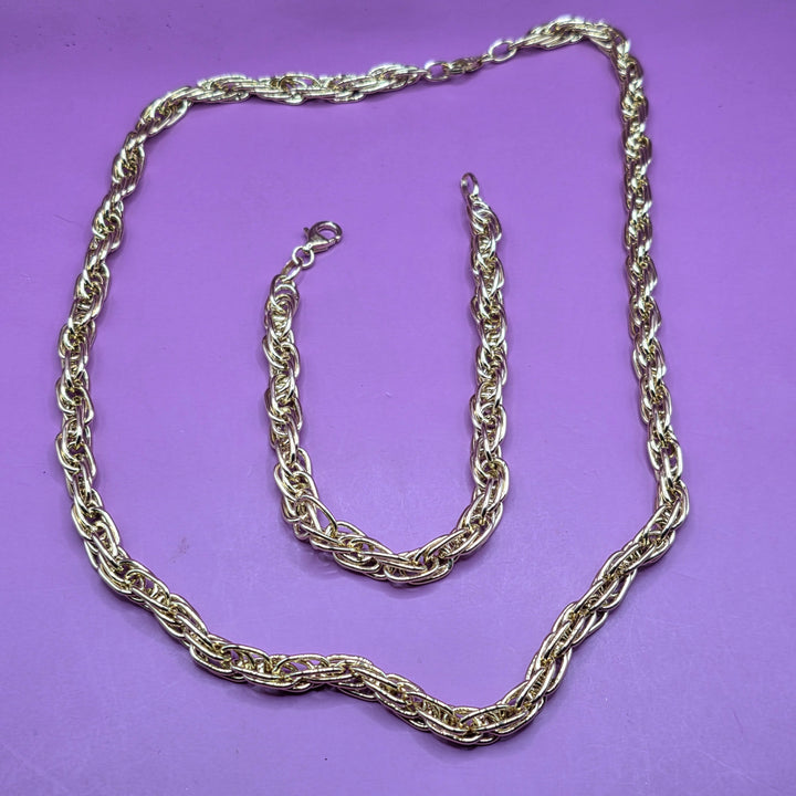 14K Gold Long Link Rope Bracelet & Necklace Set
