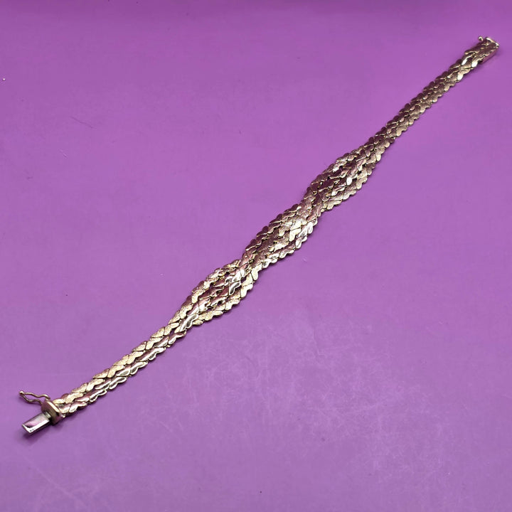 14K Gold Multi-Strand Heart Scale Bracelet