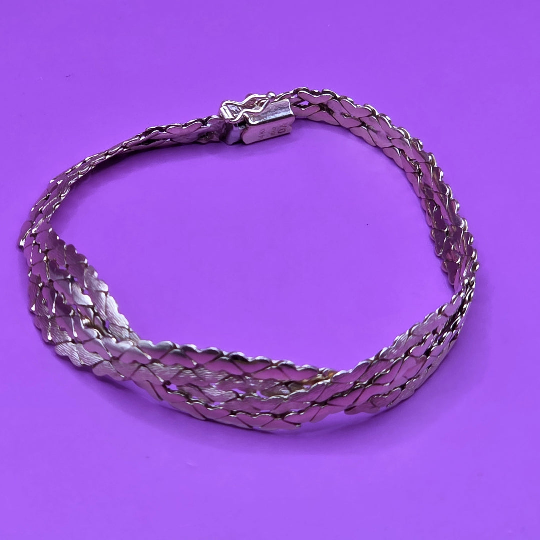14K Gold Multi-Strand Heart Scale Bracelet