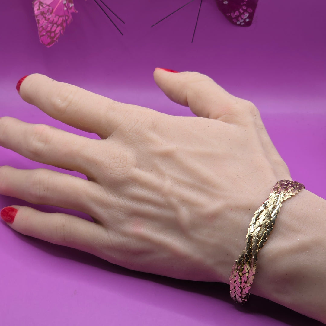 14K Gold Multi-Strand Heart Scale Bracelet
