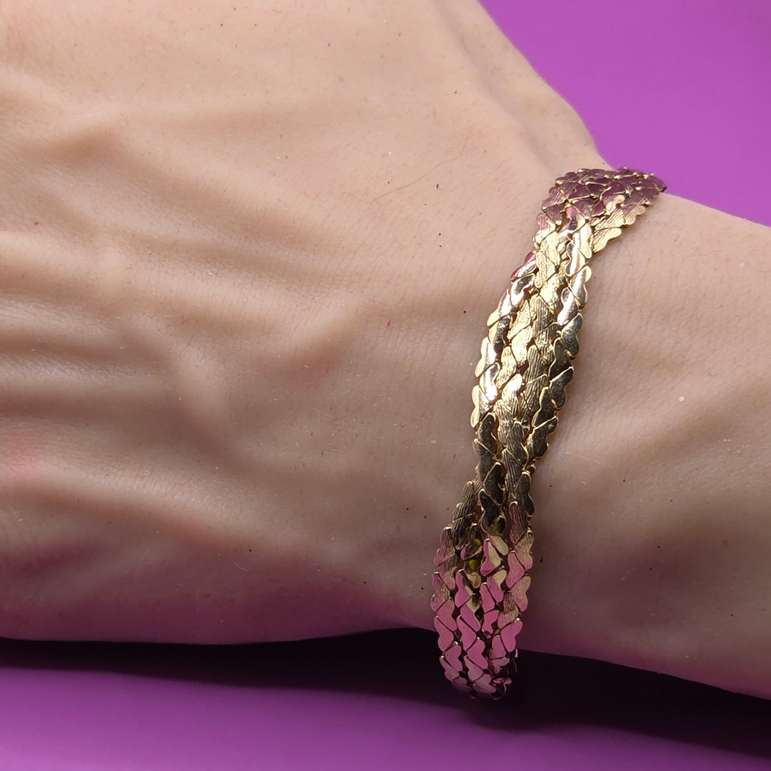 14K Gold Multi-Strand Heart Scale Bracelet