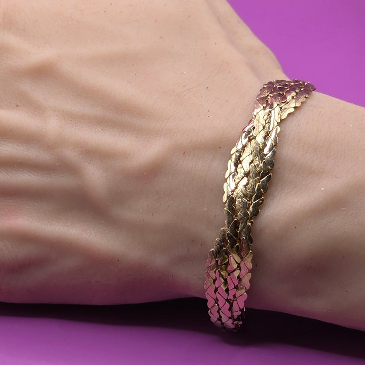 14K Gold Multi-Strand Heart Scale Bracelet