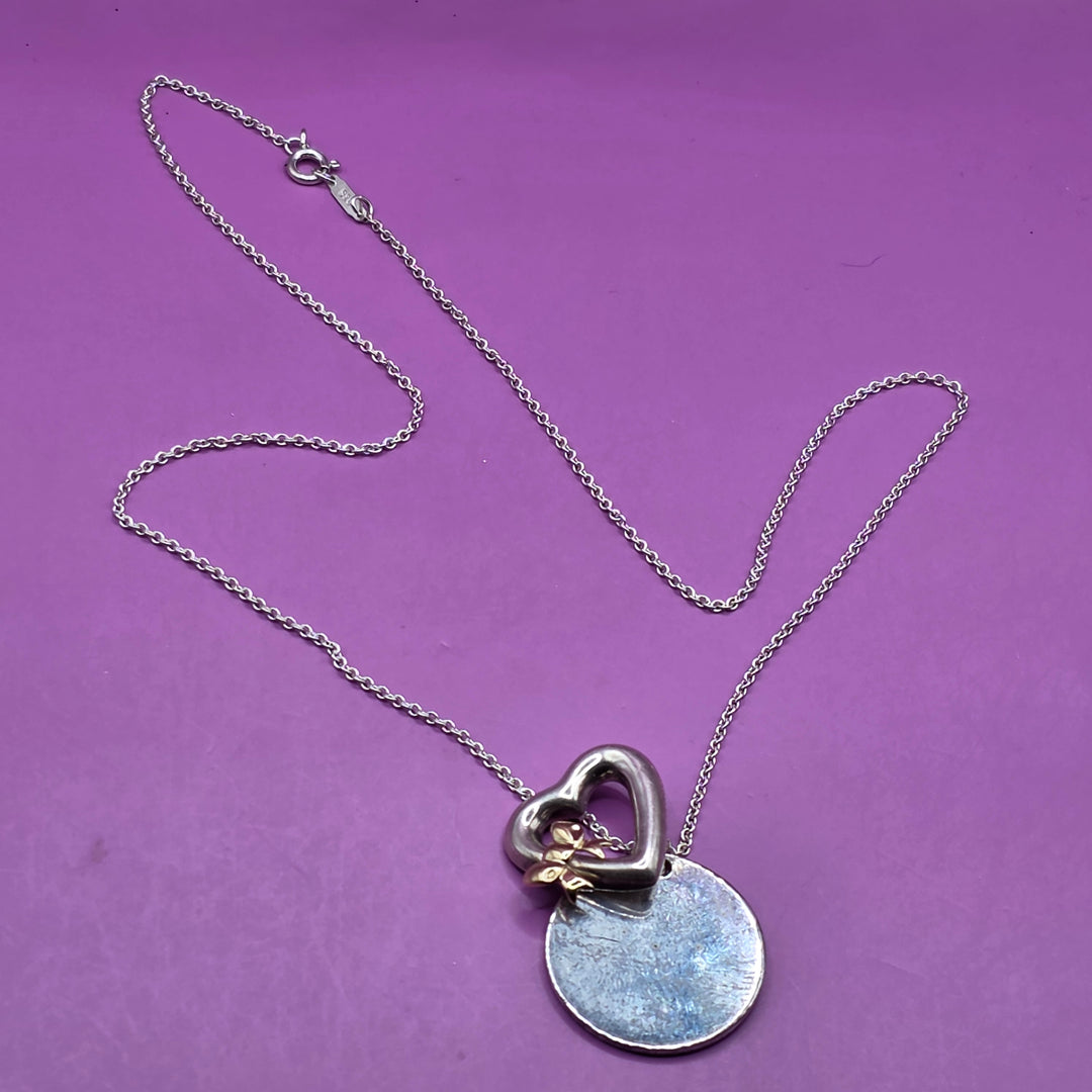 Tiffany & Co Heart & Round Tag Sterling Silver Necklace