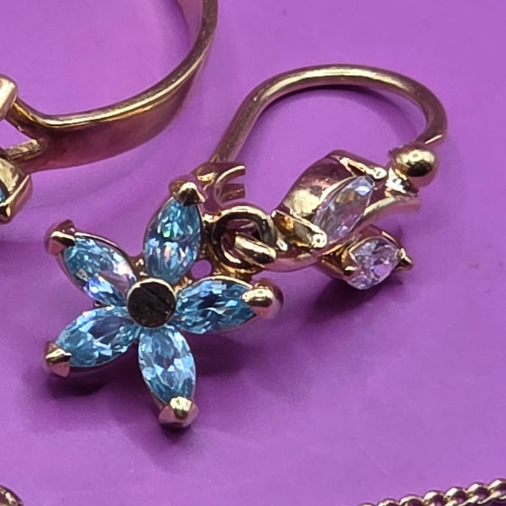 18K & 14K Gold & Colored Quartz Ring, Necklace & Earrings Set