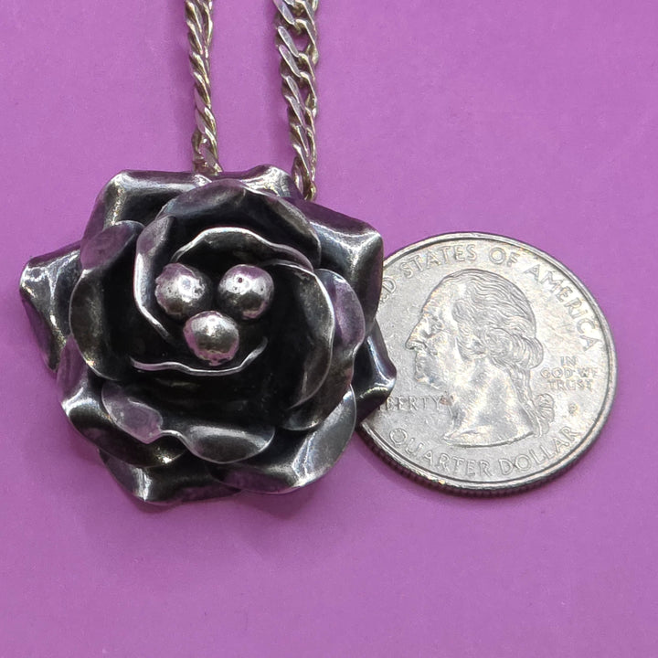 Sterling Silver 3D Mexican Rose Necklace