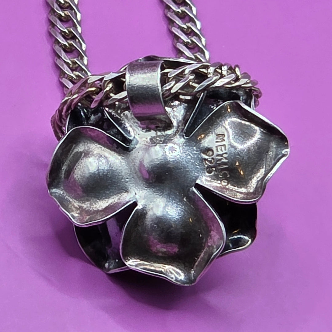 Sterling Silver 3D Mexican Rose Necklace