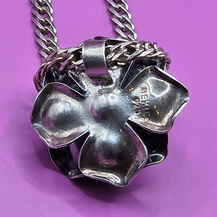 Sterling Silver 3D Mexican Rose Necklace