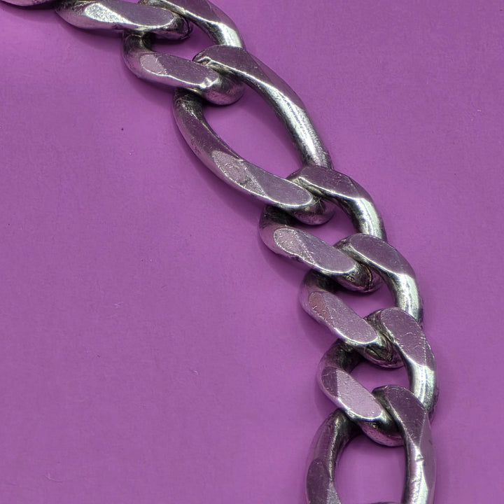 Chunky Mexican Sterling Silver Pendant Figaro Link Necklace