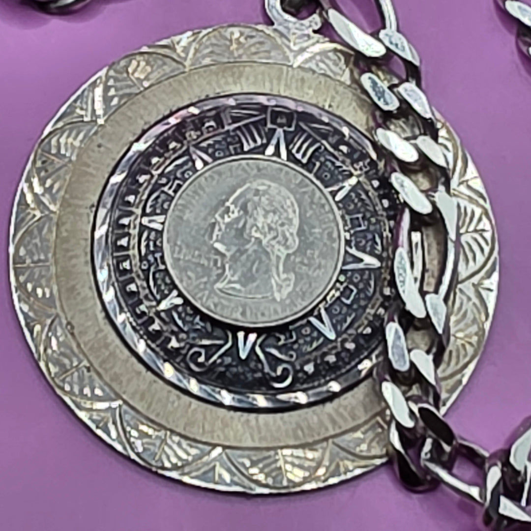 Chunky Mexican Sterling Silver Pendant Figaro Link Necklace