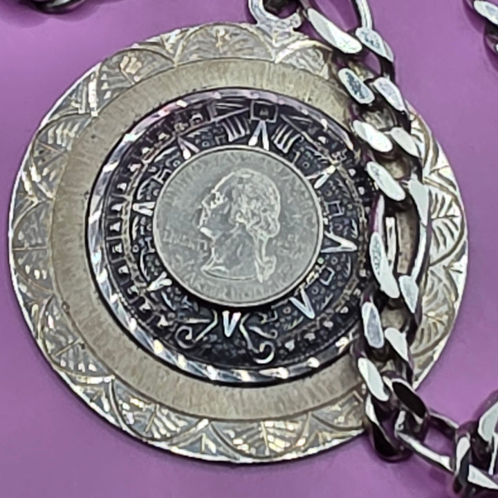 Chunky Mexican Sterling Silver Pendant Figaro Link Necklace
