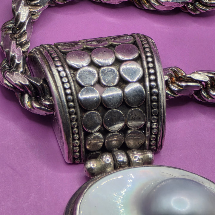 Sterling Silver & Large Artisan Blister Pearl Necklace