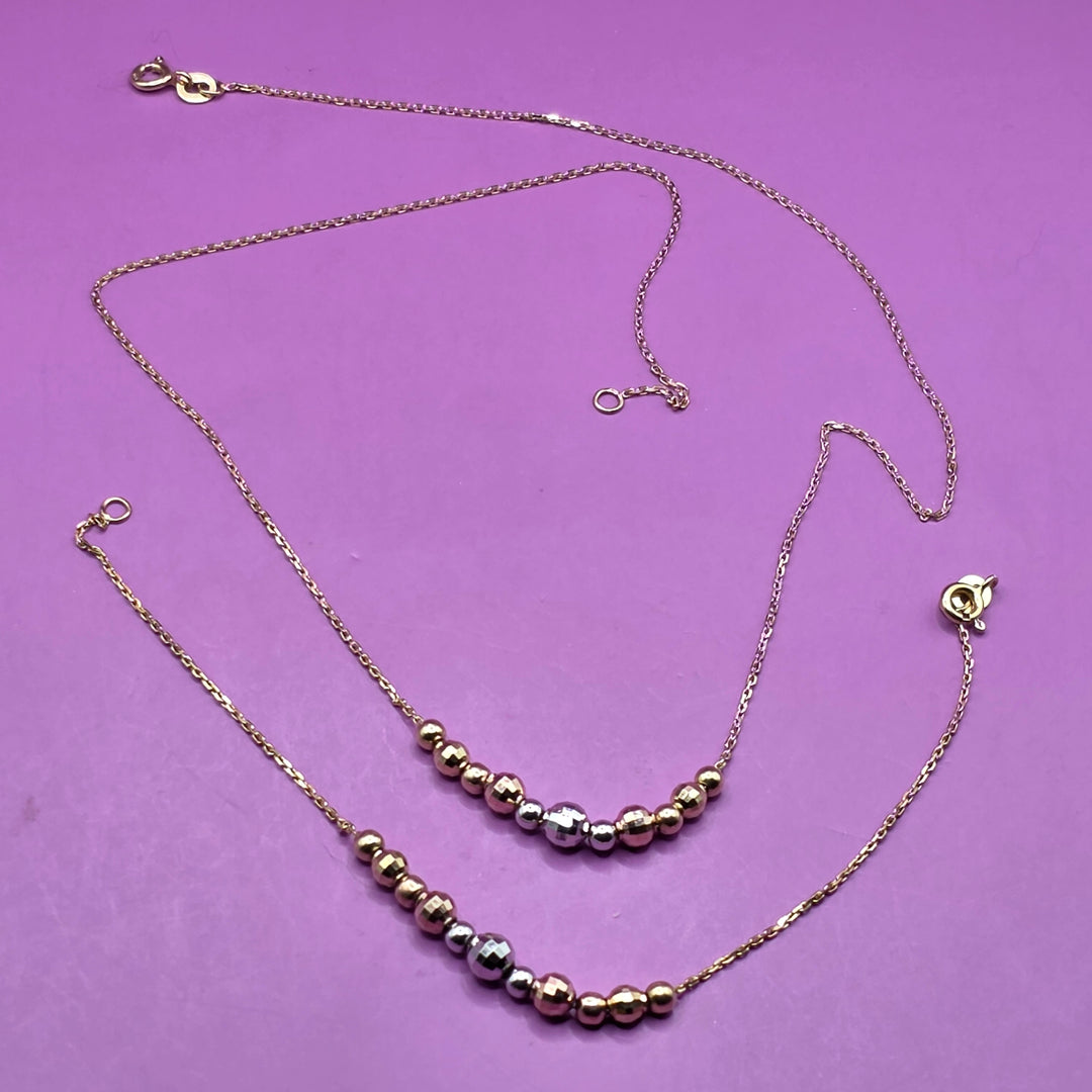 14K Tri-Color Gold Bead Station Bracelet & Necklace Set