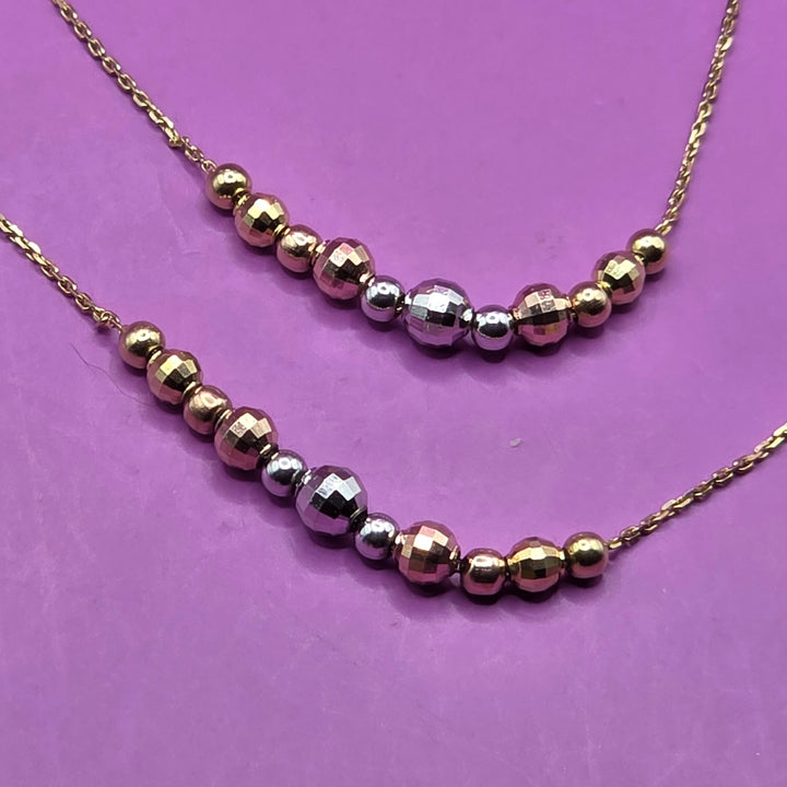 14K Tri-Color Gold Bead Station Bracelet & Necklace Set