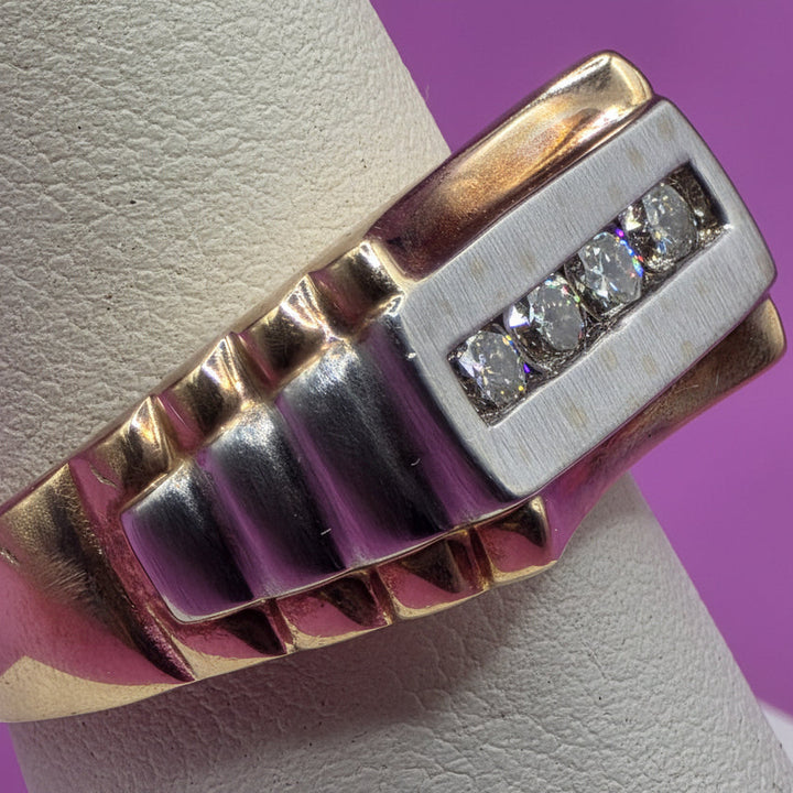 14K Gold & Pave Diamond Bold Geometric Ring
