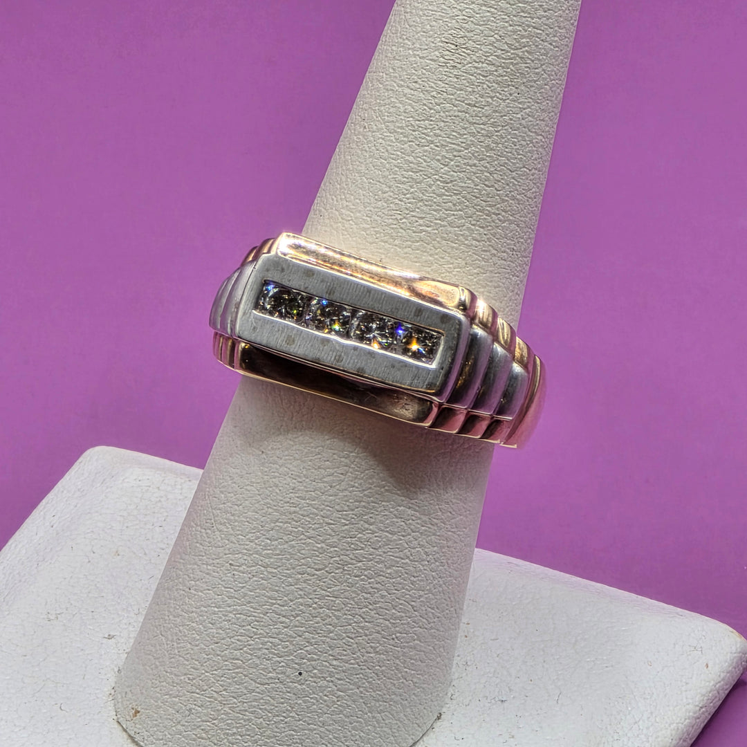 14K Gold & Pave Diamond Bold Geometric Ring