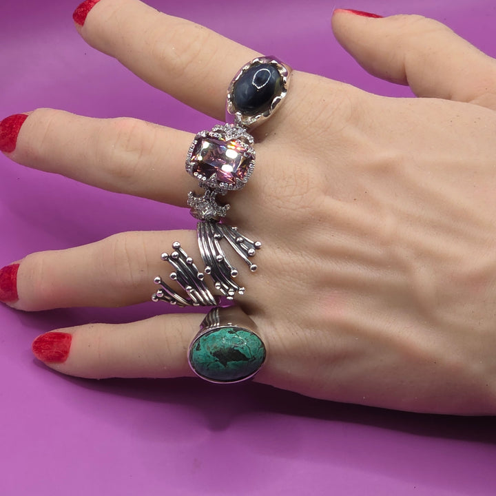 Sterling Silver Oval Cabochon Spiderweb Matrix Turquoise Ring