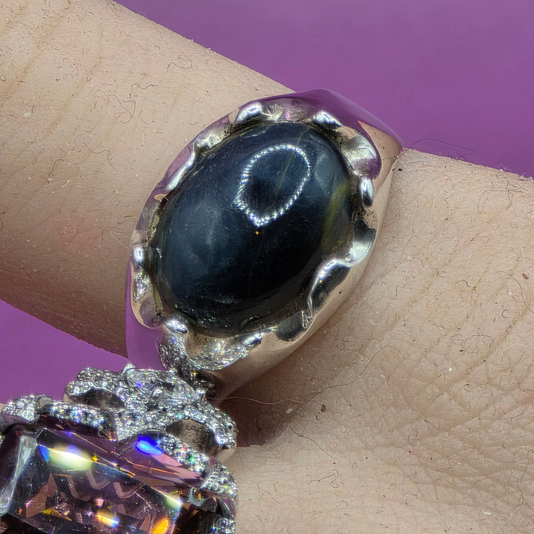 Sterling Silver Brutalist Polished Cabochon Blue Quartz Ring