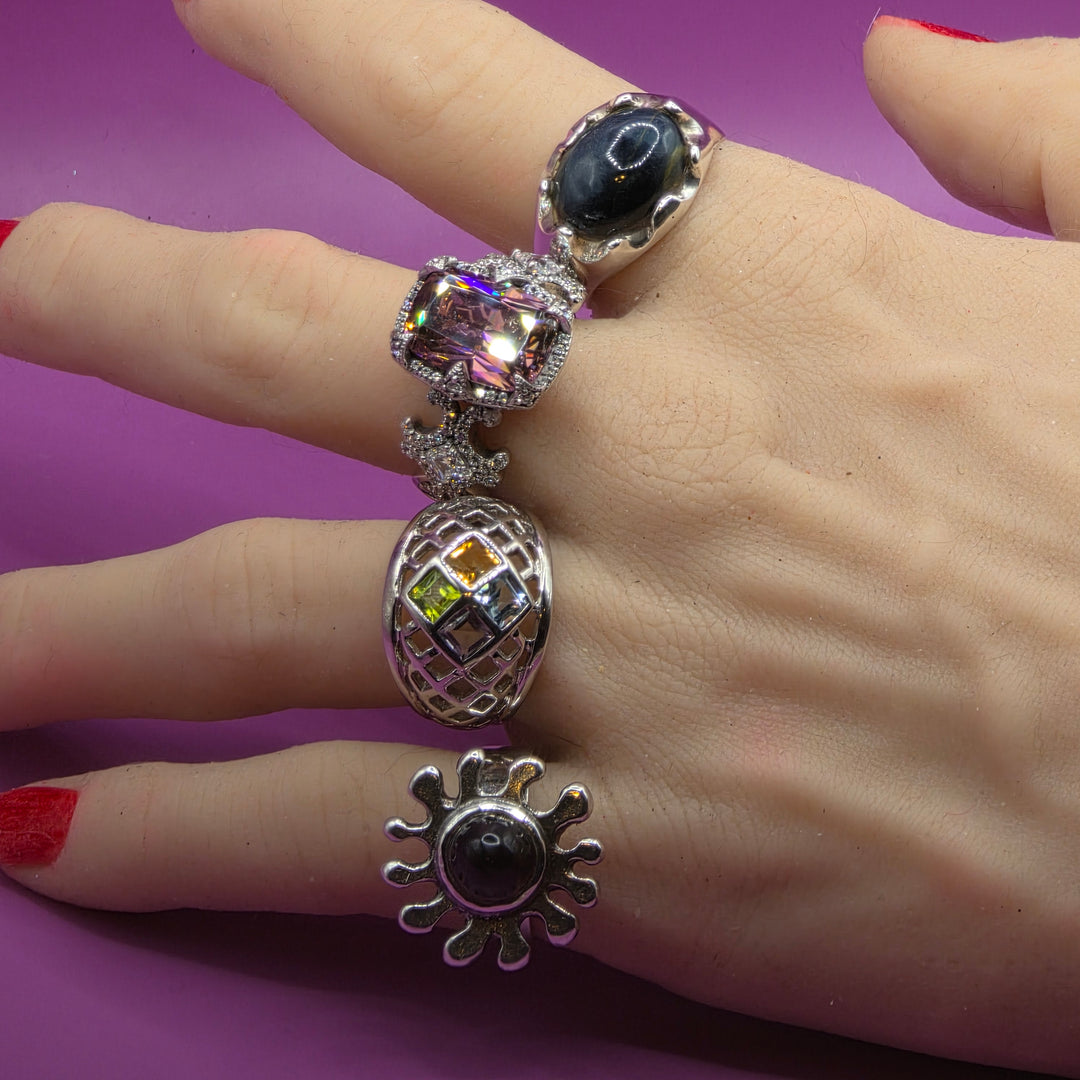 Elaborate Sterling Silver & Pink CZ Statement Ring
