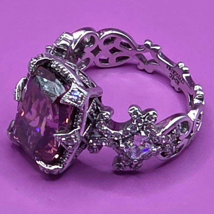 Elaborate Sterling Silver & Pink CZ Statement Ring