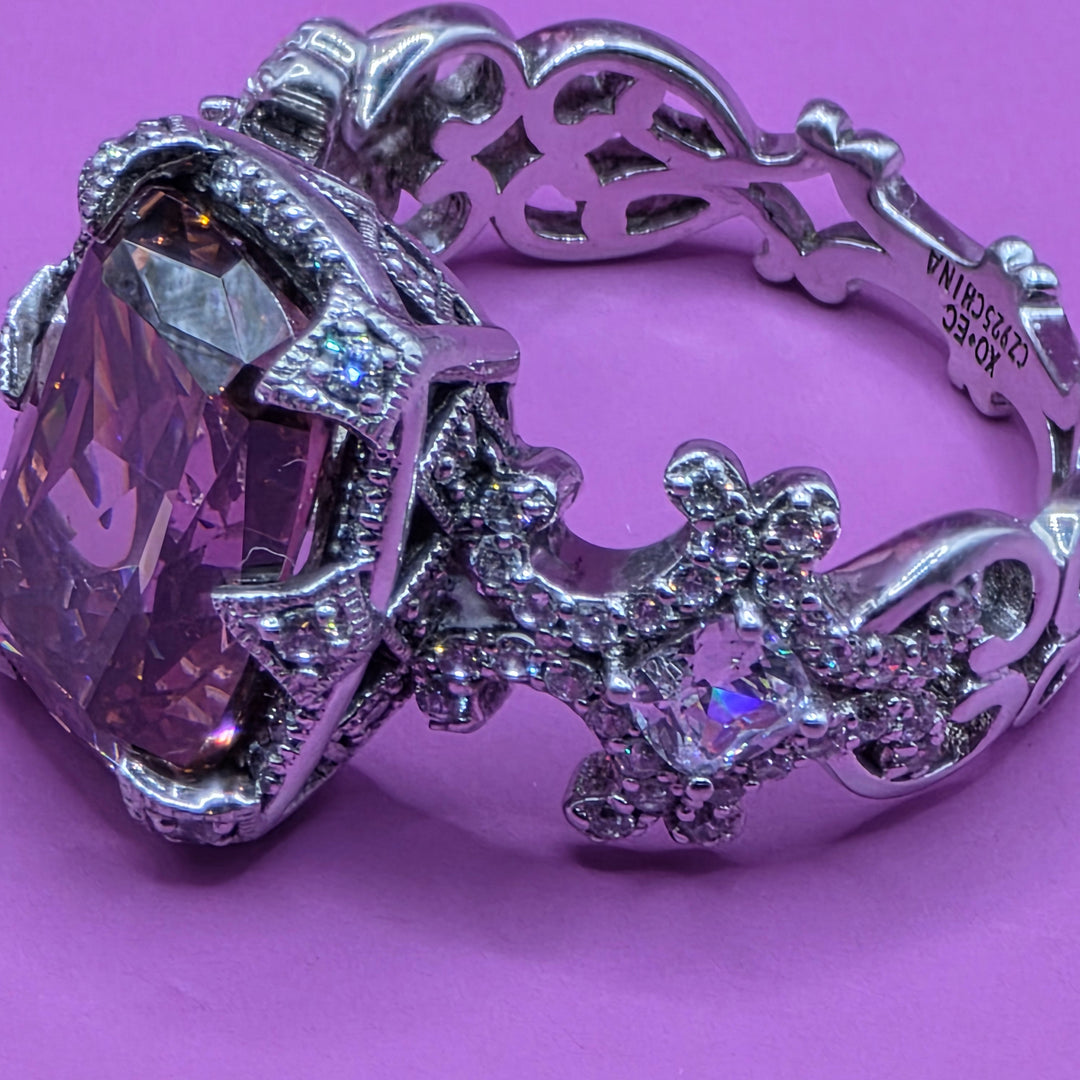Elaborate Sterling Silver & Pink CZ Statement Ring