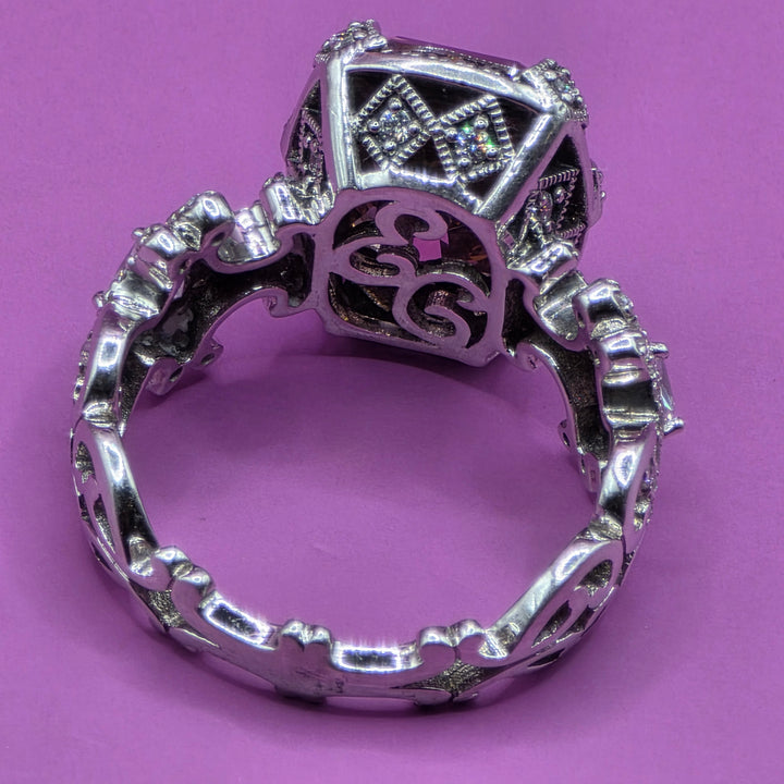 Elaborate Sterling Silver & Pink CZ Statement Ring