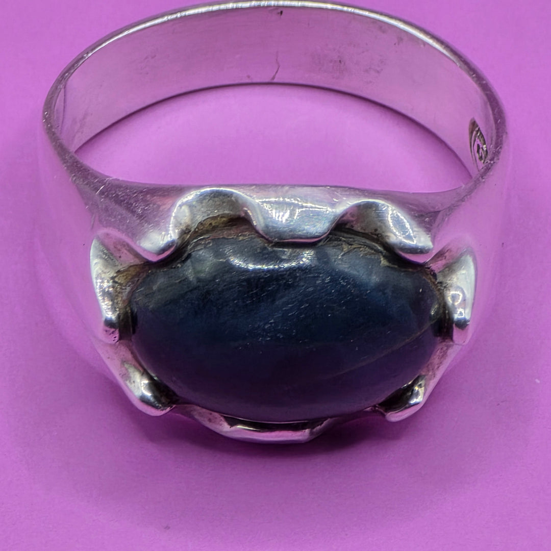Sterling Silver Brutalist Polished Cabochon Blue Quartz Ring