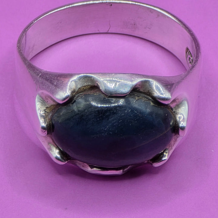 Sterling Silver Brutalist Polished Cabochon Blue Quartz Ring