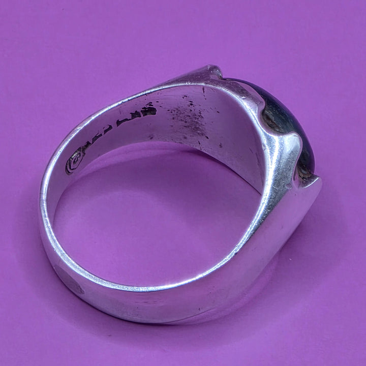Sterling Silver Brutalist Polished Cabochon Blue Quartz Ring