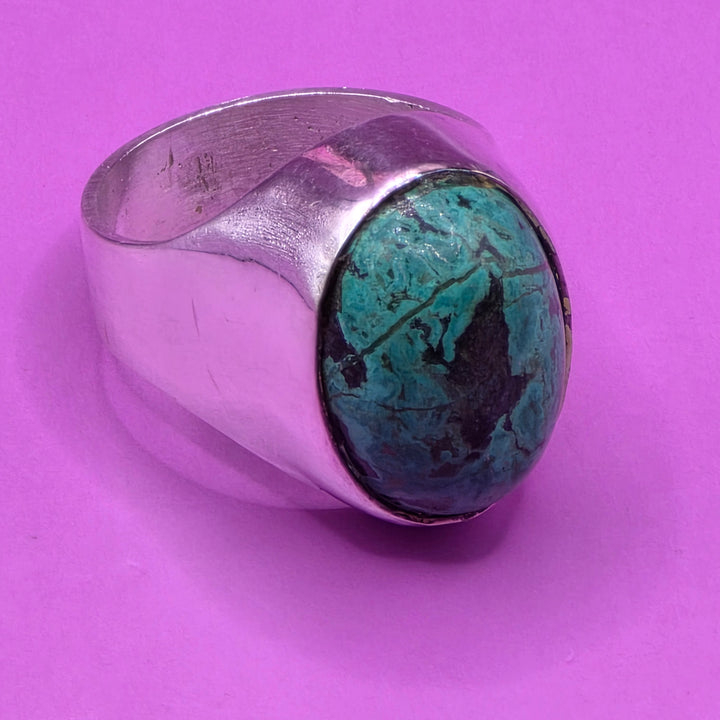 Sterling Silver Oval Cabochon Spiderweb Matrix Turquoise Ring
