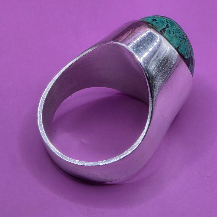 Sterling Silver Oval Cabochon Spiderweb Matrix Turquoise Ring