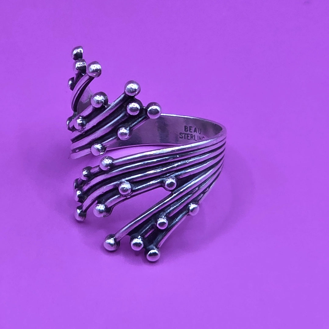 Sterling Silver Beaded Wrap or "Firework" Bypass Ring