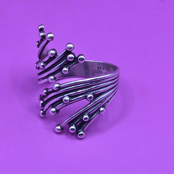 Sterling Silver Beaded Wrap or "Firework" Bypass Ring