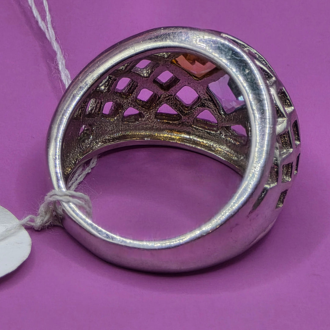 Sterling Silver Geometric Lattice, Multi-Gem Statement Ring