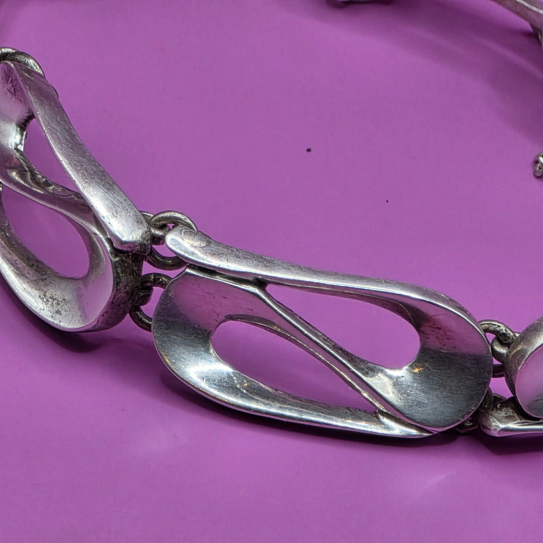 Chunky Link Modernist Style Sterling Silver Bracelet