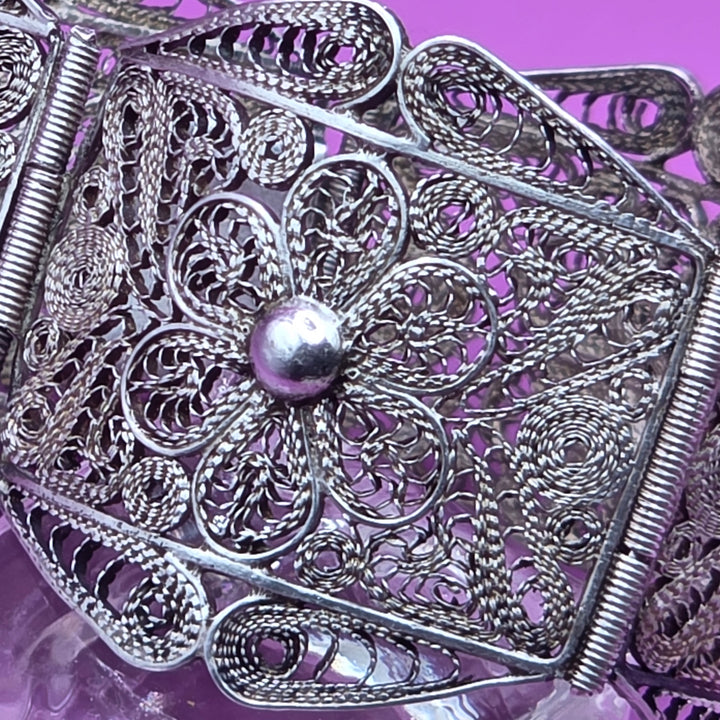 Sterling Silver Wide Filigree Panel Cuff Bracelet