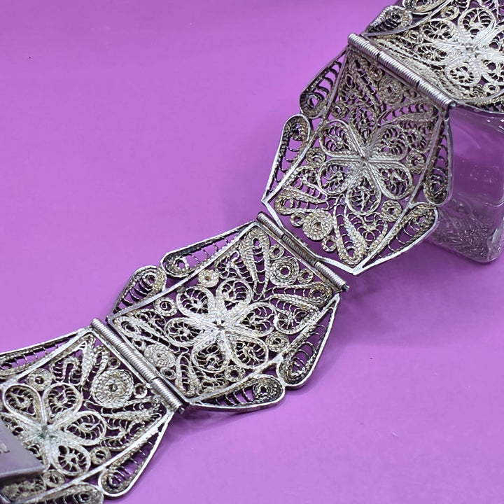 Sterling Silver Wide Filigree Panel Cuff Bracelet
