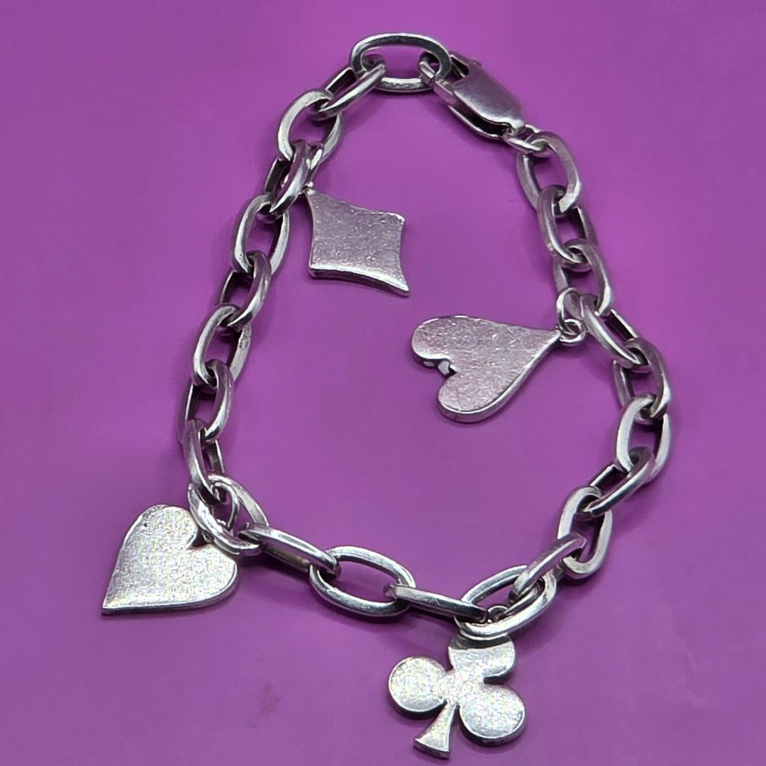 Sterling Silver Poker Cards Charm Link Bracelet