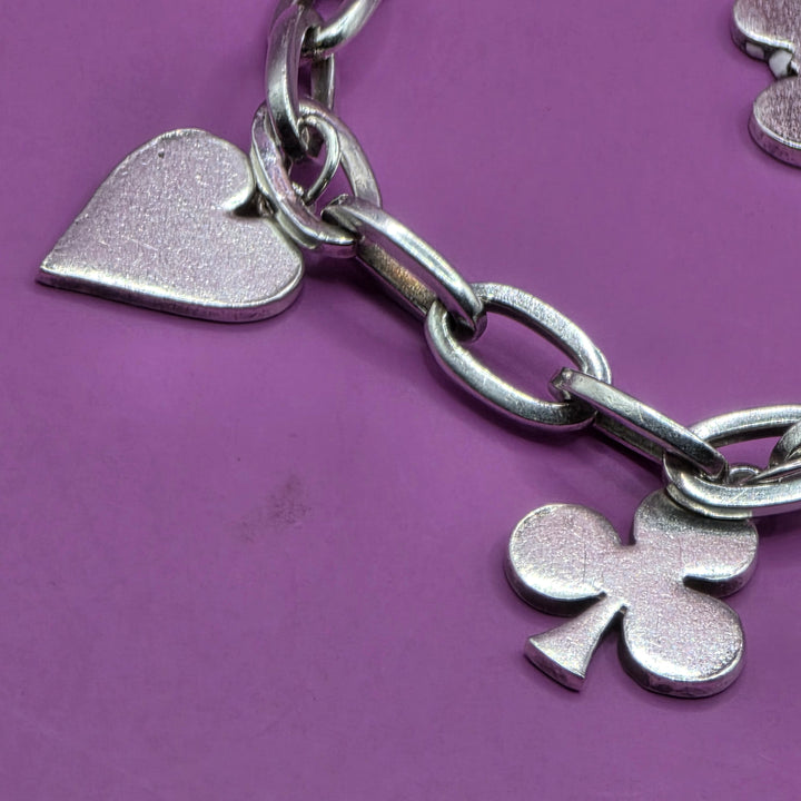 Sterling Silver Poker Cards Charm Link Bracelet