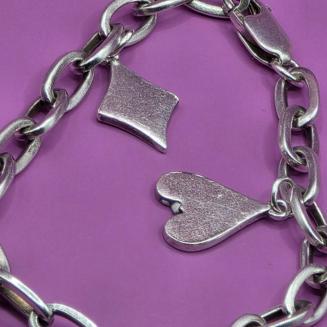 Sterling Silver Poker Cards Charm Link Bracelet
