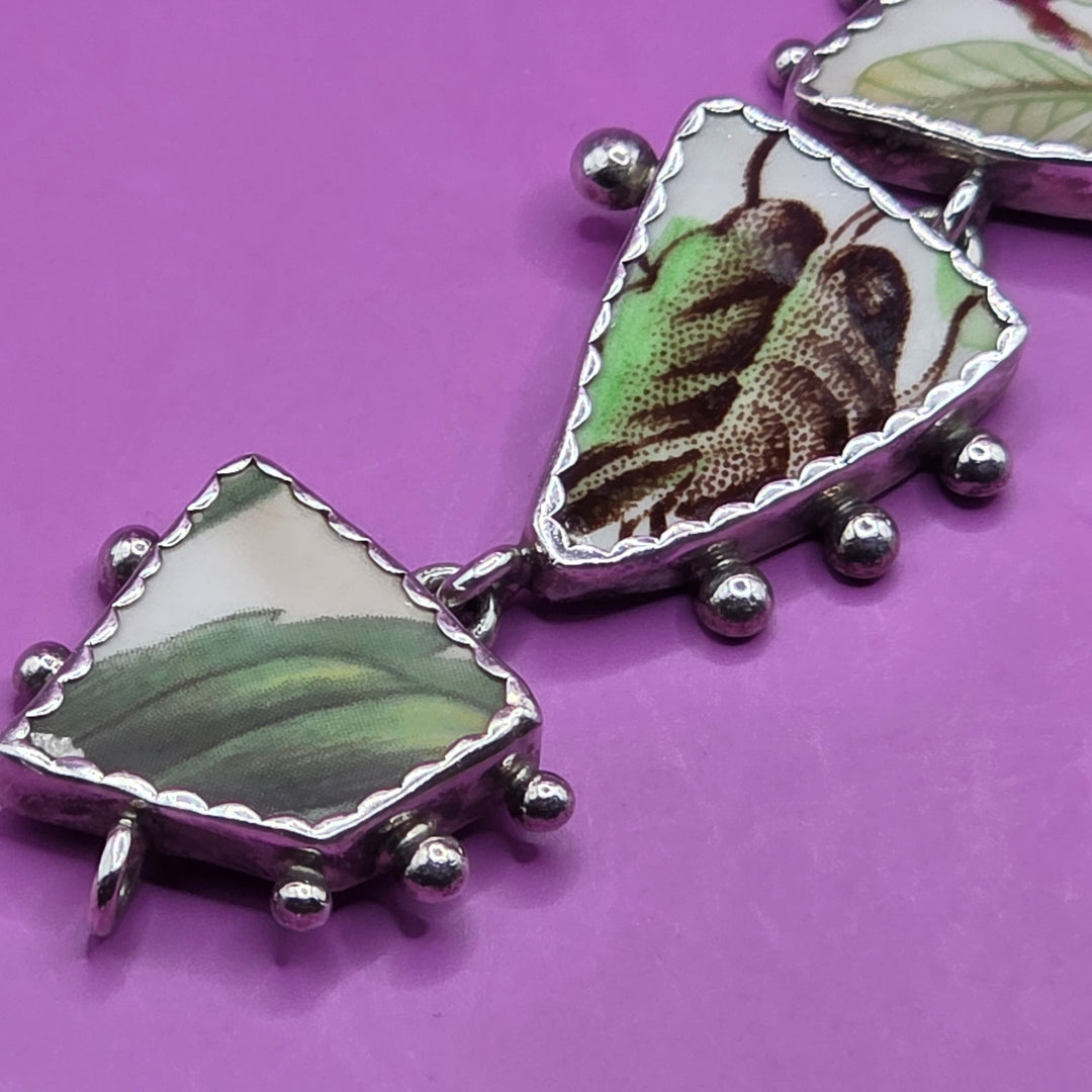 Sterling Silver Broken China Upcycled Statement Bracelet