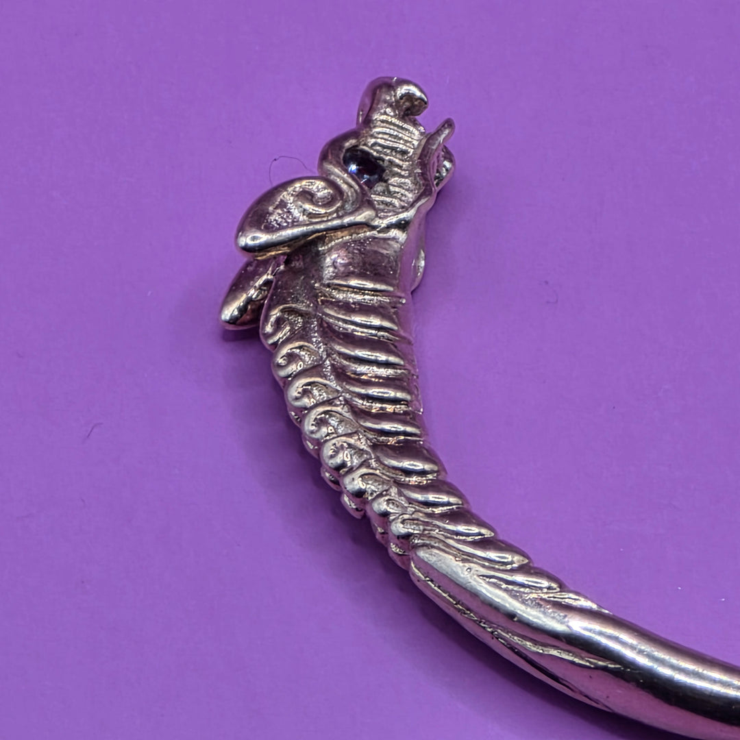 10K Gold & Garnet Double Dragon Head Bangle Bracelet