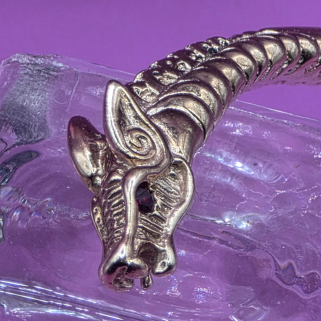 10K Gold & Garnet Double Dragon Head Bangle Bracelet