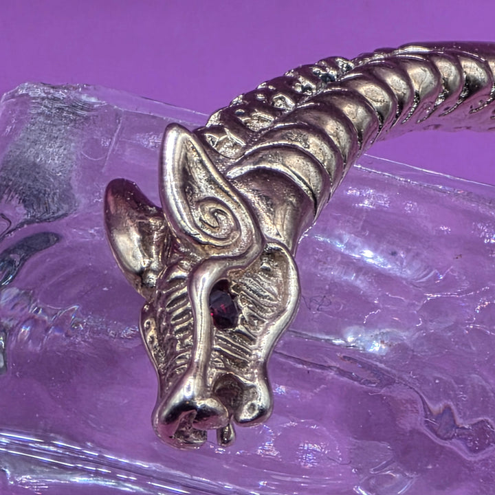 10K Gold & Garnet Double Dragon Head Bangle Bracelet