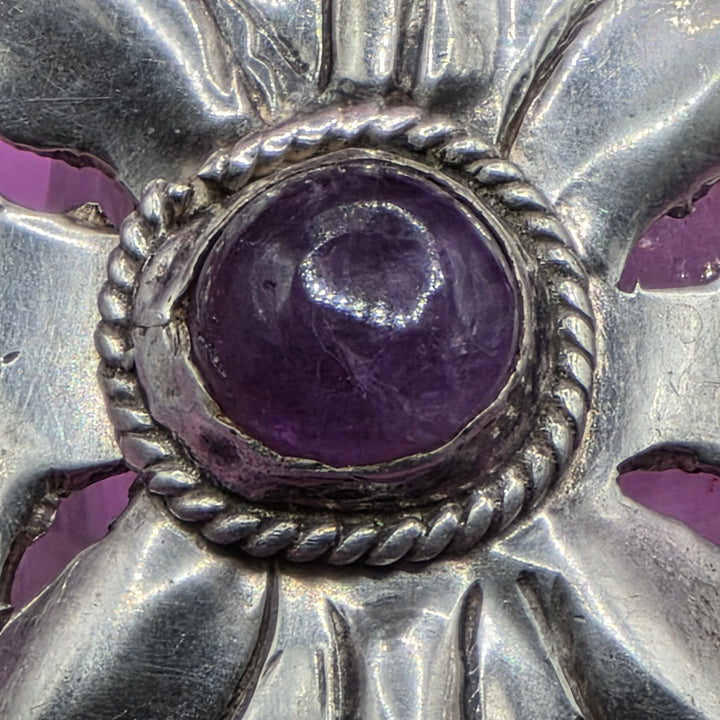 Mid-Century Modern Taxco Sterling Silver Cabochon Amethyst Statement Bracelet