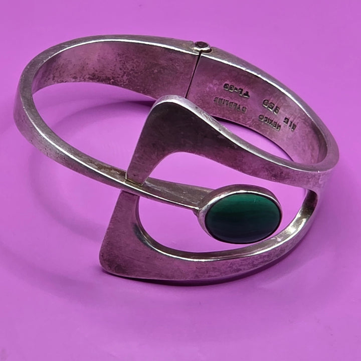 Sterling Silver & Bezel Set Turquoise Abstract Bangle Bracelet