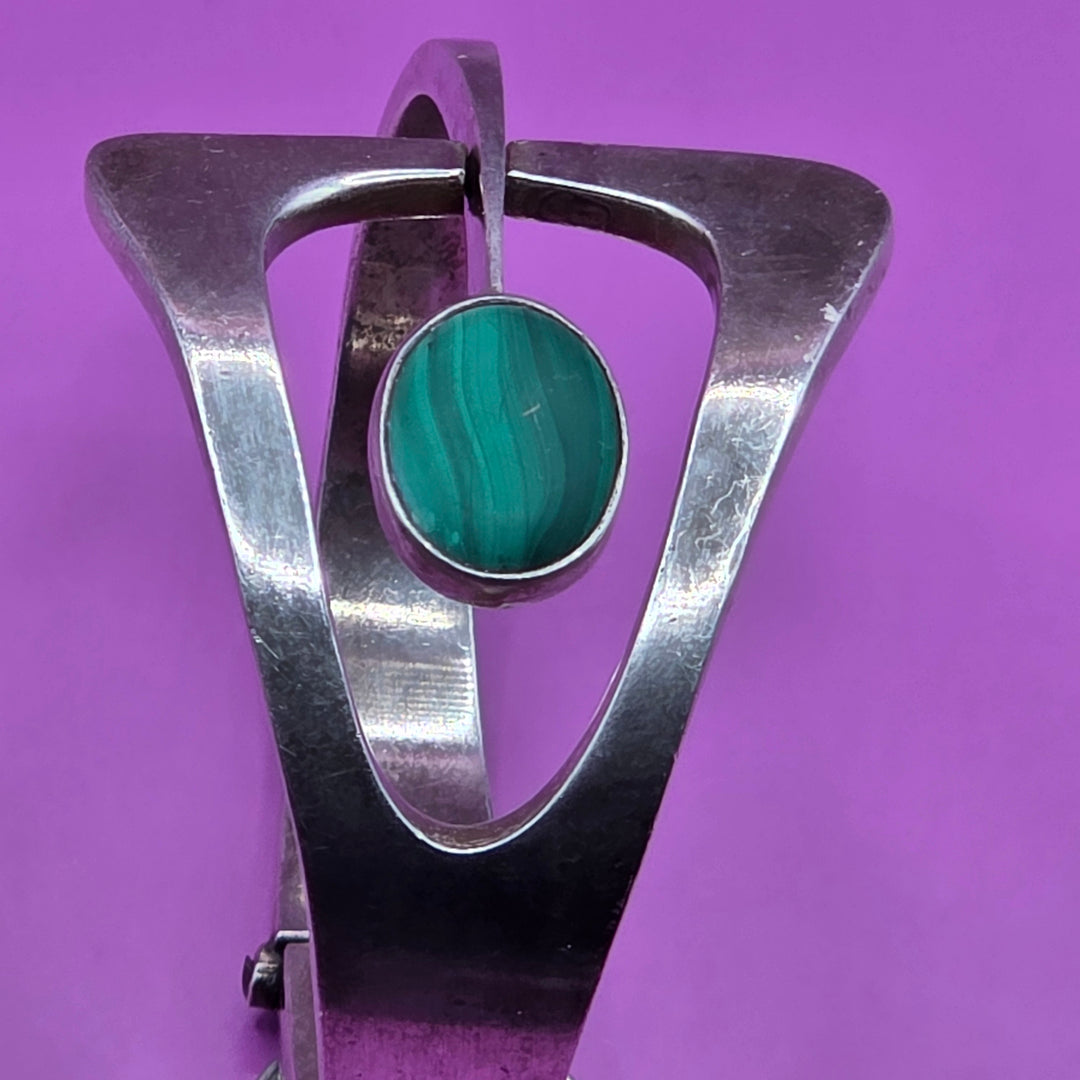 Sterling Silver & Bezel Set Turquoise Abstract Bangle Bracelet