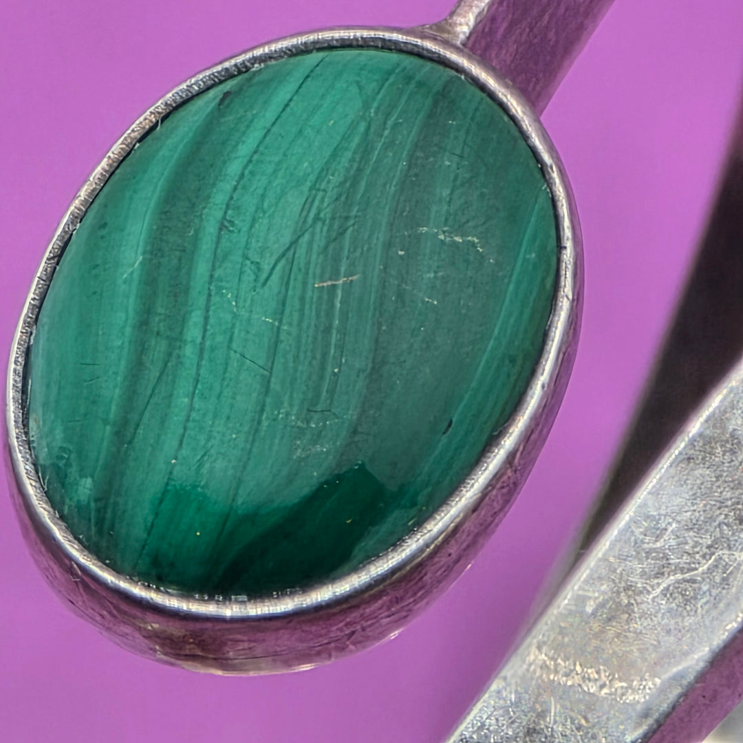 Sterling Silver & Bezel Set Turquoise Abstract Bangle Bracelet